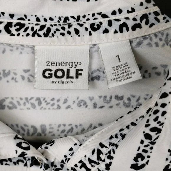 Chico's Zenergy Golf Polo Womens Sz 1 Med Black White Soft Short Sleeve Jersey - Picture 4 of 12